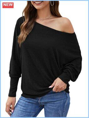Off Shoulder Long Sleeve Batwing Sweater Pullover Tunic Top